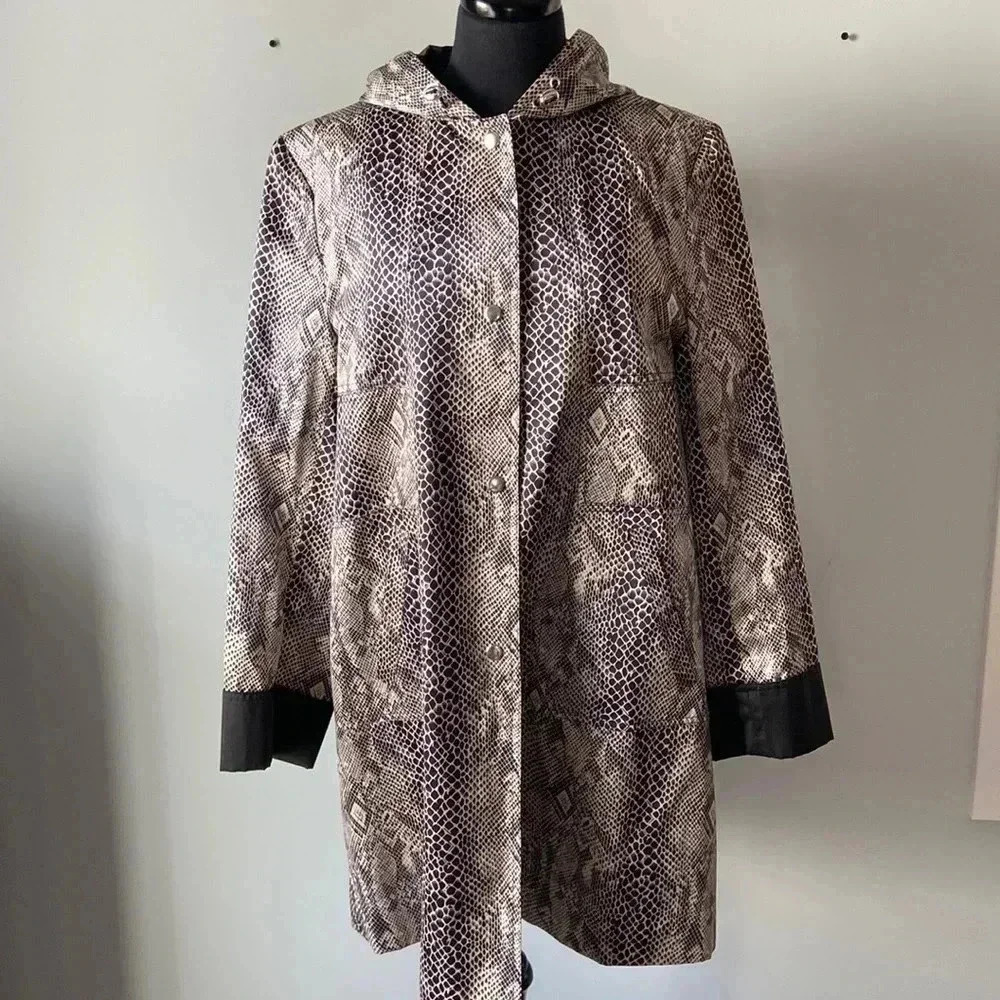 Larry Levine | Hooded SnakeskinPrint A- Line Coat in  a Tote